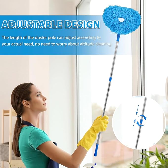 Ceiling Fan Cleaner Duster - Reusable Duster with Extendable Pole Flexible Cleaning Tool for Ceiling Fans Furniture Baseboards Blinds Corners and Cobweb Removal in Home Dorm Office