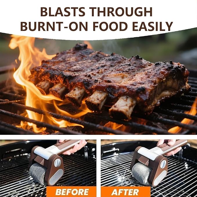 Stainless Steel Grill Cleaner Electric Grill Brush Bristles Free BBQ Cleaning Brush Cordless BBQ Cleaning Kit with LED Detachable 350 RPM Stainless Roller