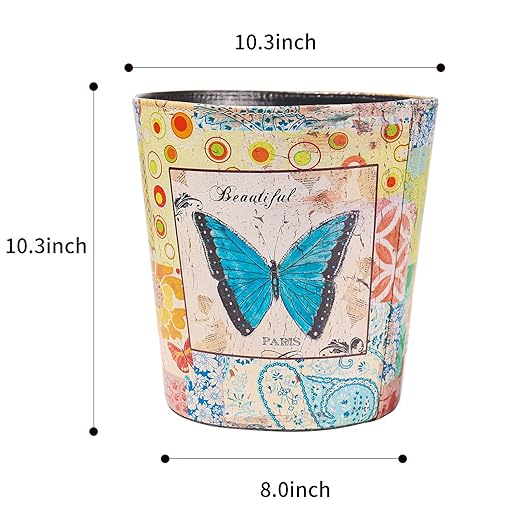 PU Leather Small Trash Can Wastebasket Round Garbage Container Basket for Bathrooms Laundry Room Kitchens Offices Kids Rooms BedroomsDormsHome Decorative Art Bin 2.9 Gallon(Blue Butterfly)