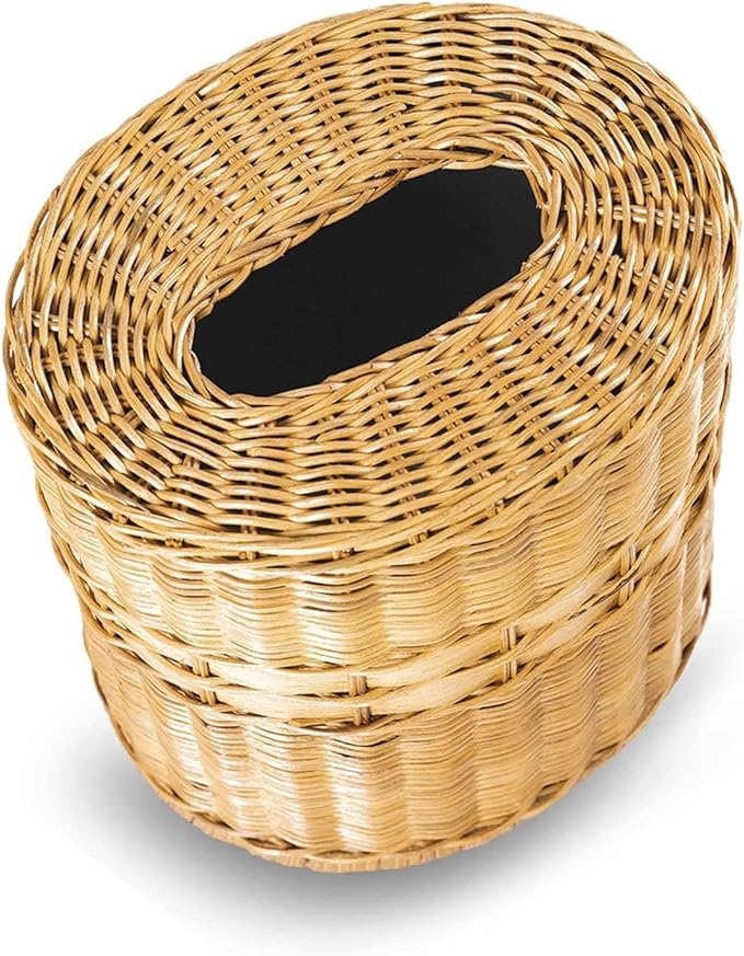 The Basket Lady Drop-in Oval Wicker Waste Basket with Removable Metal Liner Sandstone 12 L x 9.5 W x 12 H 3 Gallon Capacity