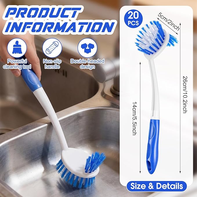 LemonRoad 20 Pcs Kitchen Scrub Brush Bulk with 2 Sided Stiff Bristles Dish Washing Scrubber Vegetable Brush Anti Slip Handle Washing Cleaning Dish Scrubber for Housekeeping Pots Pans Kitchen Sink