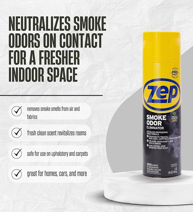 2x Zep Fresh Clean Scent Smoke Odor Eliminator 16 oz Liquid Bundle with Cleaning Gloves – Neutralizes Smoke and Weed Smell in Home and Car – Gift Set (3 Items)