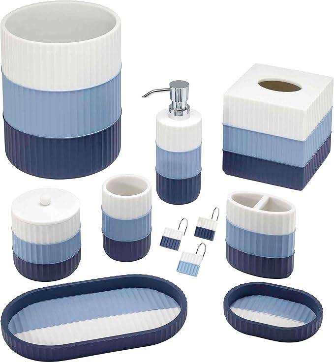 IZOD - Covered Jar Resin Countertop Accessories Dorm Room Essentials Striped Home Decor (Clubhouse Collection Blue)