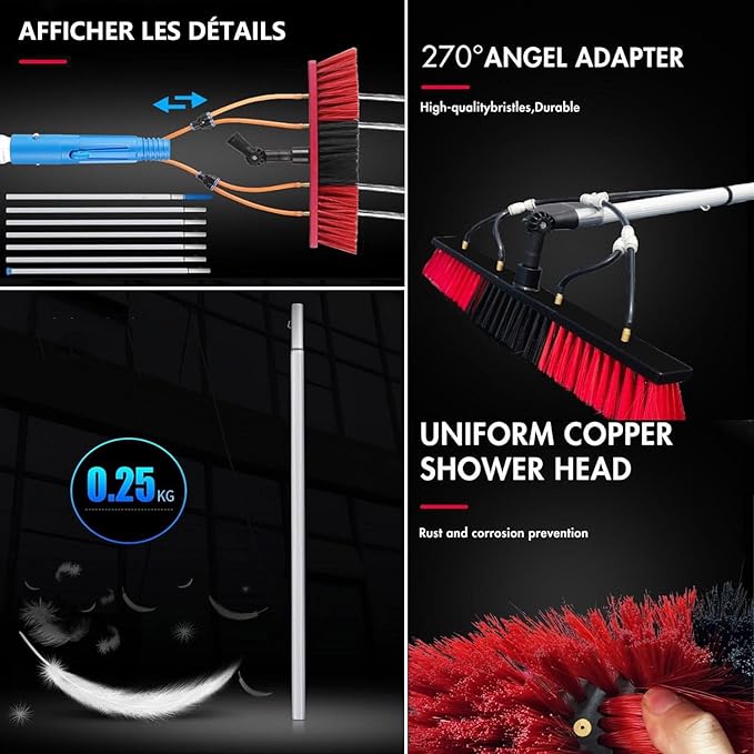 Long Pole Window Cleaning Equipment 5-12m Water Fed Window Cleaning Pole Cleaning Photovoltaic and Solar Panels Conservatory Roof Cleaner for Trucks Windows35cmHeadSliver-8m/26.25in
