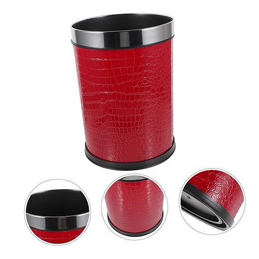 Luxshiny Large Leather Wastebasket Round Trash Can for Office Home Kitchen and Hotel Rubbish Bin with Modern Design and Sturdy Structure