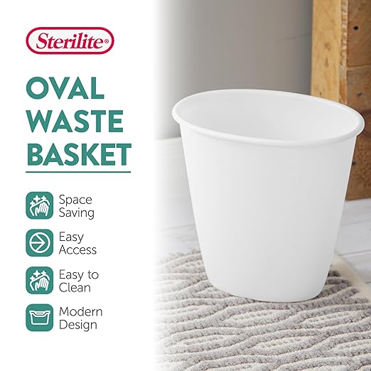 Sterilite 1.5 Gallon Oval Vanity Wastebasket Small Open Top Trash Can for the Bathroom Bedroom Dorm Room or Office Plastic White 12-Pack