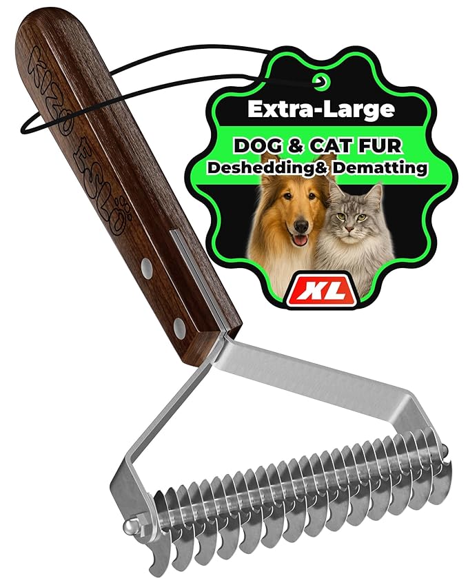 Extra Large 2-Sided Undercoat Rake for Dogs &amp Cats Dog Brush for Shedding Remove Mats Dematting Comb Safe &amp Gentle Grooming Brush for German Shepherds Medium to Long-Haired Pets (Walnut Han