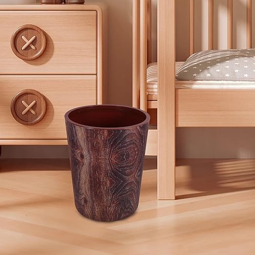 Vintage Wood Grain Small Trash Can for Bathroom and Kitchen 3.5 Gallon Plastic Wastebasket with Large Capacity Compact Garbage Bin for Office and Living Room Use