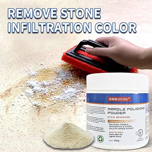 Granite Polishing Powder with Sponge Wiper &amp Glove Marble Etch Remover - Professional Cleaner Compound for Granite Marble Quartz &amp Stone | Restores Shine Removes Scratches &amp Etch