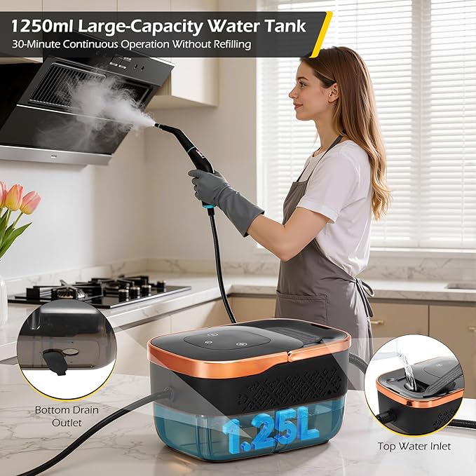 Dyna-Living Steam Cleaner 1500W Engine Steam Cleaner Handheld High Pressure Steam Cleaner for Cleaning Car Steamer with 42.2 oz Tank Portable Steamer for Car Detailing Floor Carpets Tile