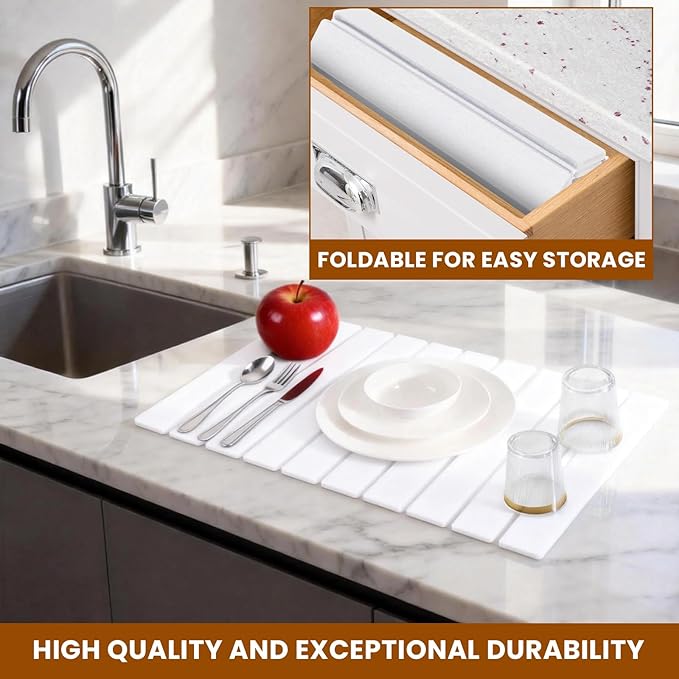 2 Pack Stone Drying Mat for Kitchen Counter Large Diatomaceous Earth Dish Drying Pads 24x16 Ultra Absorbent Quick Dry Foldable Mats for Dishes Cups Matches Any Countertop
