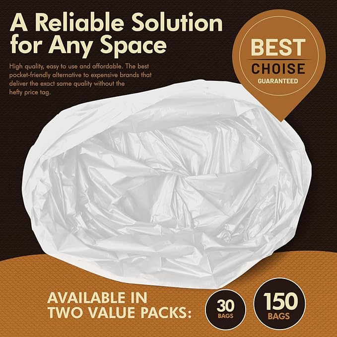 PAMI Small 4-Gallon Trash White 150 Bags - Strong Multipurpose Plastic Wastebasket Unscented Can Liners For Kitchen Bathroom Office- 4-Gallon Garbage Bags 1ft x1ft