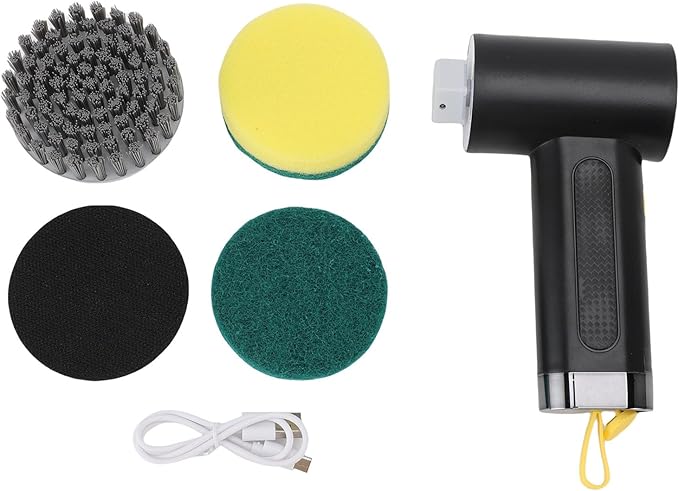 Focket Electric Spin Scrubber Cordless Electric Brush with 3 Replaceable Heads IPX7 Adjustable 2 Speeds for Bathroom Kitchen (Black)
