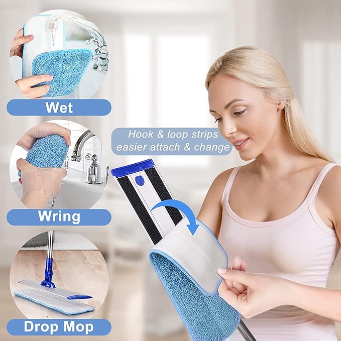18 Professional Microfiber Mop Floor Cleaning mop Flat Mop with Stainless Steel Handle4 Reusable Washable Mop Pads and mop Pads BrushMicrofiber Mop for Hardwood (18 Microfiber Mop)