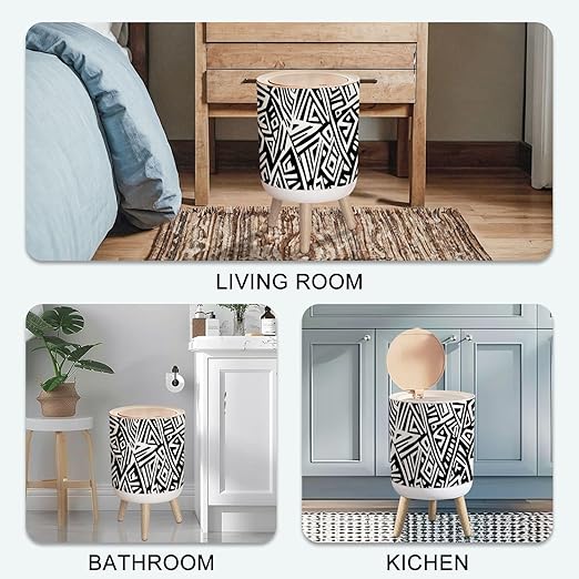 Small Trash Can with Lid Unique Geometric Seamless Pattern ethnic style Aztec textile print 1.8 Gallon/7L Garbage Can Waste Bin with Press Top Lid Wood Legs Wastebasket for Bathroom Kitchen Bedroom
