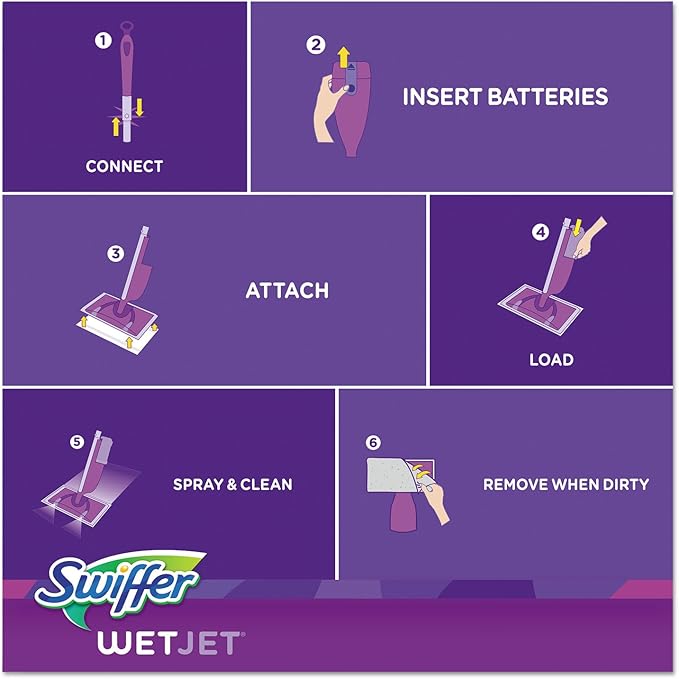 Swiffer 92811CT WetJet Mop Starter Kit 46-Inch Handle Silver/Purple 2/Carton