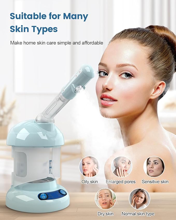 Kingsteam Tabletop Facial Steamer - Ozone Steamer with 360° Rotatable Arm - Professional Nano Ionic Facial Steamer for Deep Cleaning - Portable for Personal Care Use at Home or Salon Blue