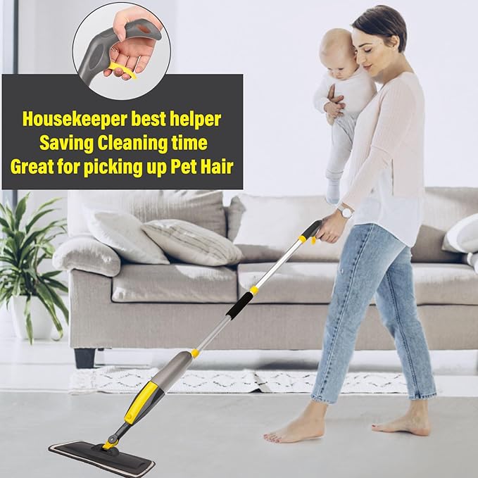 Mops for Floor Cleaning Spray Mop with 400ml Refillable Bottle and 2 Replacement Pads Dry Wet Floor Household or Commercial Hardwood Laminate Tile Ceramic