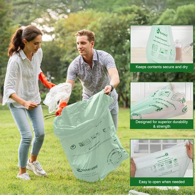 OrangeBio 33 Gallon Compostable Trash Bags 40 Count Heavy Duty Yard Waste &amp Lawn Bags Plant-Based Garbage Bags BPI ASTM D6400 &amp TÜV OK Compost Home Certified