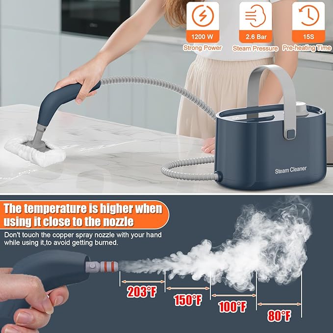 10-in-1 Multipurpose Steam Cleaner Handheld Steamer for Cleaning Home &amp Auto Car High Pressure Steam Cleaner for Grill Floor Window Upholstery Kitchen Bathroom - 1200W Portable Fast-Heating B
