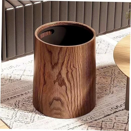 Large Capacity Vintage Imitation Wood Grain Trash Can Round Lightweight Wastebasket for Home Kitchen Bathroom Office Household Garbage Bin for Efficient Waste Management