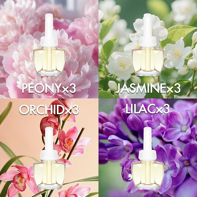 Plug In Air Fresheners for Home 12 Pack – Peony Jasmine Orchid Lilac Wall Plug in Refills Room Freshener for Home Bathroom Bedroom Compatible with Air Wick &amp Glade Not for Glade Plus