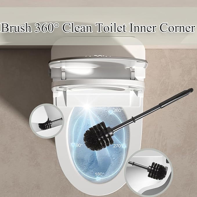 2026 Ceramic Dog Toilet Brush Holder Set French Bulldog Design with 2PCS Durable Plastic Brush Modern Bathroom Accessories (Black)