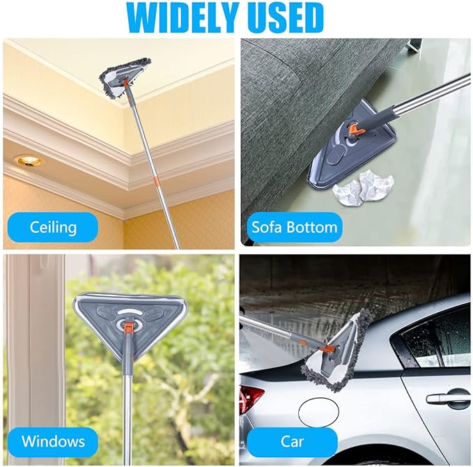 Wall Mop with Long Handle 360 ° Rotating Triangle Microfiber Cleaning Adjustable Dry and Wet Dust Cleaner for Floor
