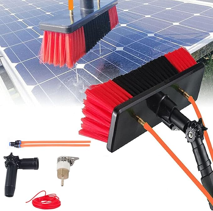 Glass Cleaning Brush Home Water Fed Telescopic Pole Kit Solar Panel Brush Rotating for Photovoltaic PanelSolar Panel Cleaning Brush Telespole Water Fed Brush Spray Washer Outdoor Window Cl