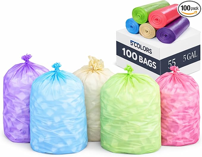 YoYoRain-(55-60) Gallon Colorful Trash Bag Large Garbage Bag-22Mic 38 x 58Perfect for IndustrialLawnYard Waste and Kitchen(100Bags).