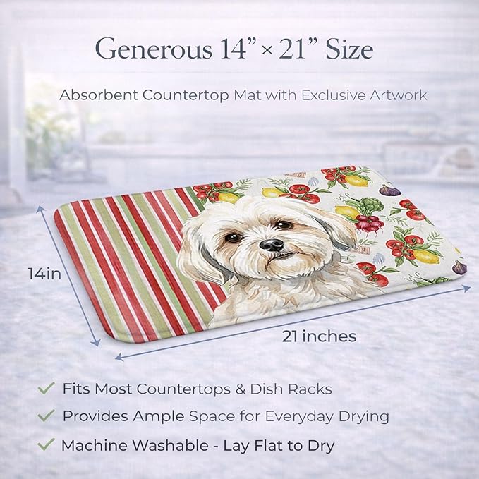 Caroline's Treasures White Lhasa Apso Vegetables Dish Drying Mat Absorbent Dish Drying Mat Pad for Kitchen Counter Dish Drainer Mat for Countertop 14 x 21 Multicolor