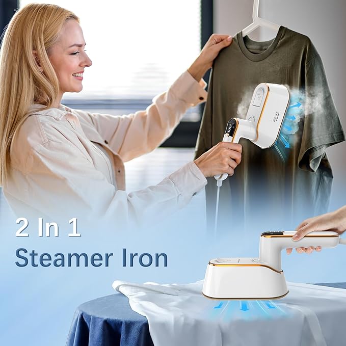 Portable Travel Steamer Iron for Clothes with LCD Display - 4 Mode Handheld Mini Clothing Steam Iron 1200W Small Garment Steamer Hand Held Fabric Steamer for Home Dorm Travel (120V ONLY)(White)