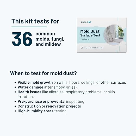 Mold Dust Surface Test by SimpleLab | Mold Test Kit for Home &amp Office | Tests for 36 Types of Mold Fungi Mildew | Air Mold Test Kit and Home Mold Test kit for Home | Indoor Surfaces