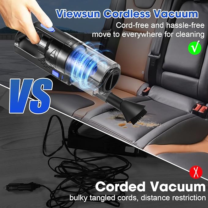 Viewsun Car Cleaning Kit Car Interior Detailing Kit with High Power Handheld Vacuum Cordless Rechargeable Detailing Brush Set Windshield Cleaner Complete Auto Accessories for Men Women Gift