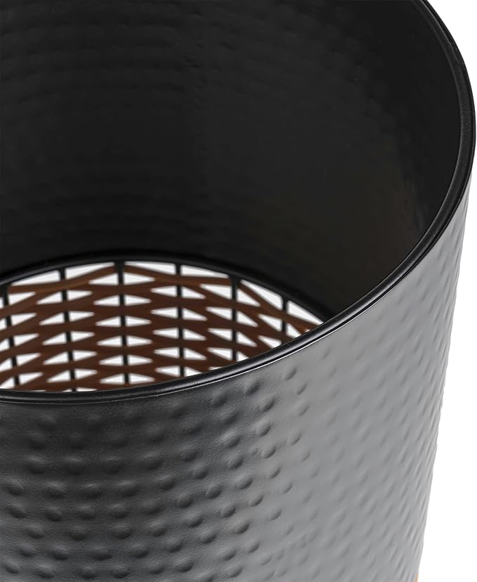happimess HPM1102C Asher Modern 4.13-Gallon 2-Tone Faux Wicker/Metal Cylinder Waste Basket Black/Natural for Home Bathroom Living Room Office Bedroom Kitchen