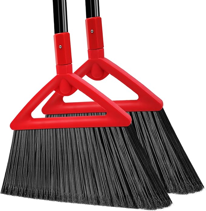Heavy Duty Broom Outdoor and Indoor 2 Pack Upgraded Commercial Angle Brooms Perfect Red Broom of House Kitchen Garage Courtyard