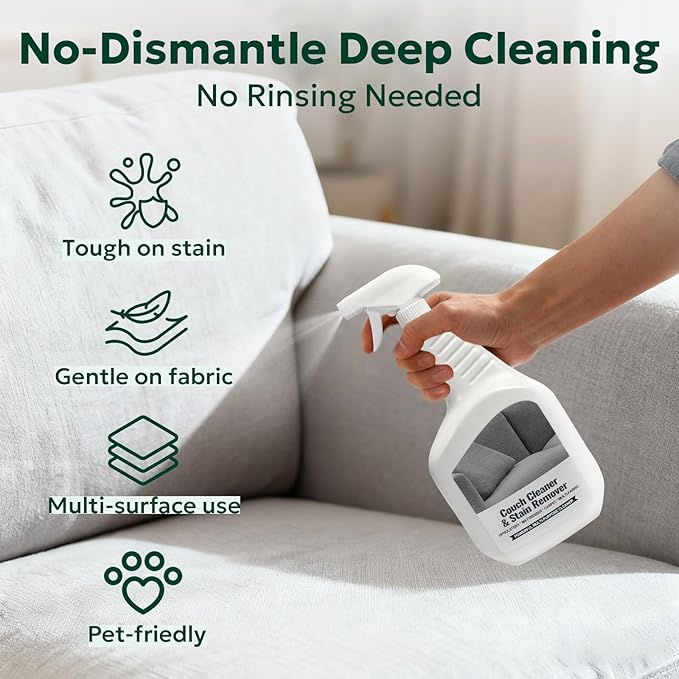 Couch Cleaner &amp Stain Remover Spray: Strength Multi-Surface Upholstery Cleaner - Pet-Safe Non-Toxic Quick-Drying for Fabric Sofas Carpet Furniture Couches &amp Car Interiors