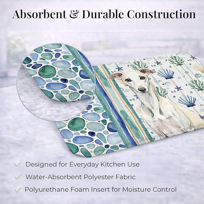 Caroline's Treasures White Whippet Coastal Sea Glass Dish Drying Mat Absorbent Dish Drying Mat Pad for Kitchen Counter Dish Drainer Mat for Countertop 14 x 21 Multicolor
