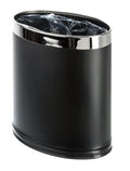 'Invisi-Overlap' Metal Trash Can Open Top Small Office Wastebasket Oval Shape (Black)