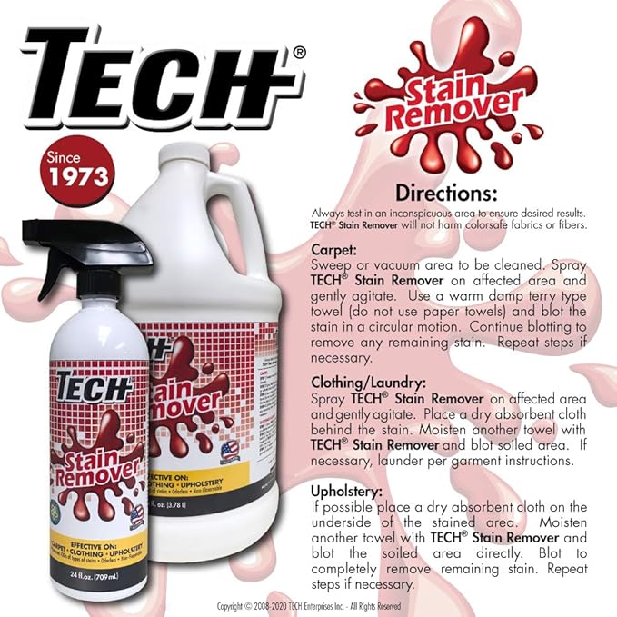 TECH Stain Remover 24 oz Spray Bottle 6 Pack For Carpet Clothes Upholstery and Other Fabrics