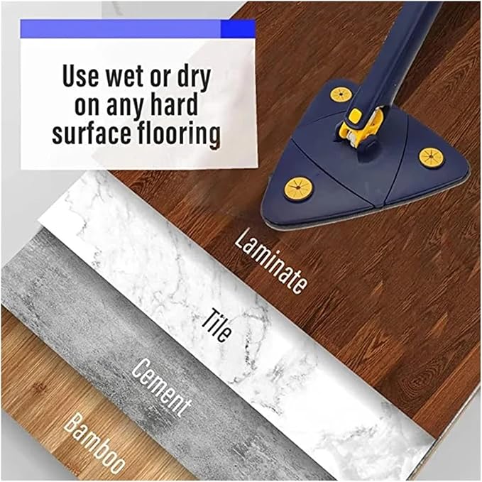 Triangle Cleaning Mop Telescopic 360° Rotatable Adjustable Microfiber with 4 Pads Floor Household Ceiling(White-5pc-cloth)