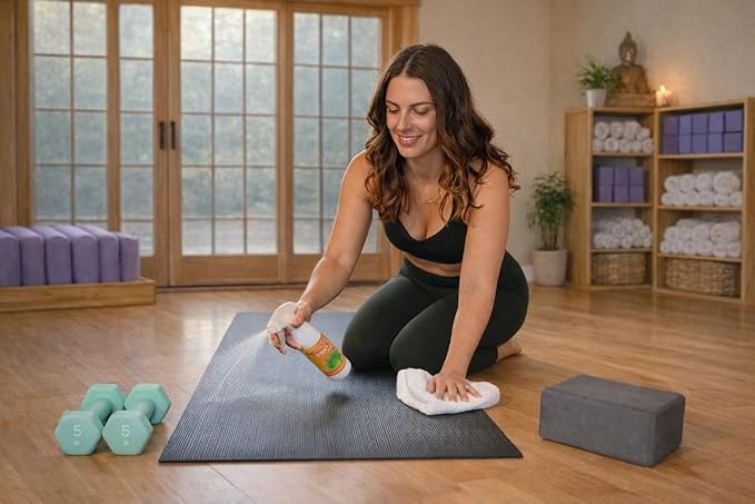Fresh Mat Yoga Mat Cleaner Spray - Natural Deodorizing Cleaner for Yoga Mats &amp Fitness Equipment - No-Rinse Residue-Free Formula with Witch Hazel &amp Essential Oil Refreshing Citrus Ginger (24