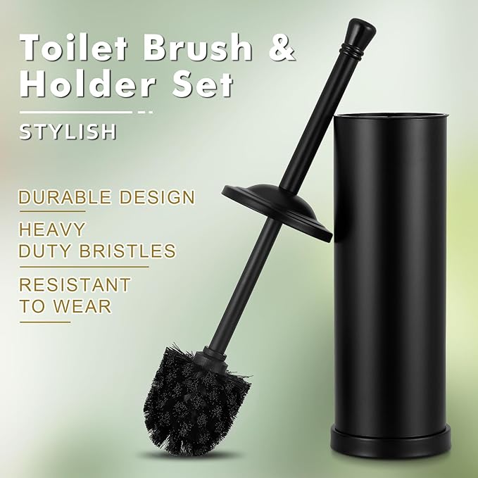 Black Toilet Brush and Holder Set304 Stainless Steel Toilet Bowl Brush and Holder for BathroomHeavy Duty Toilet BrushDurable Scrubbing BristlesSplash ResistantLong Handle
