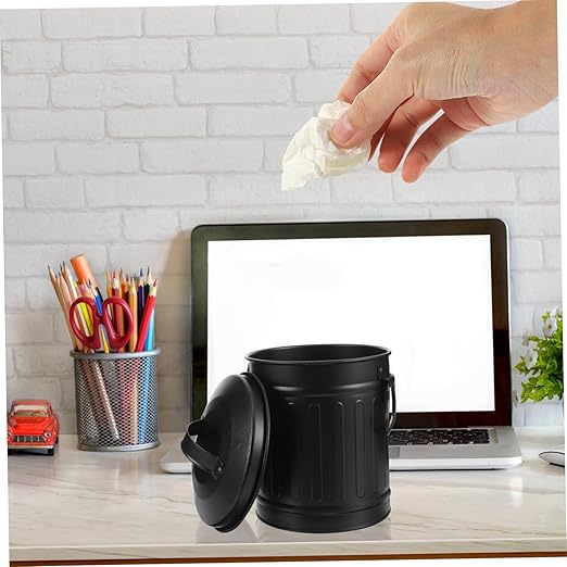 TEHAUX Decorative Iron Desk Waste Basket Mini Trash Bin Pencil Holder Office Garbage c