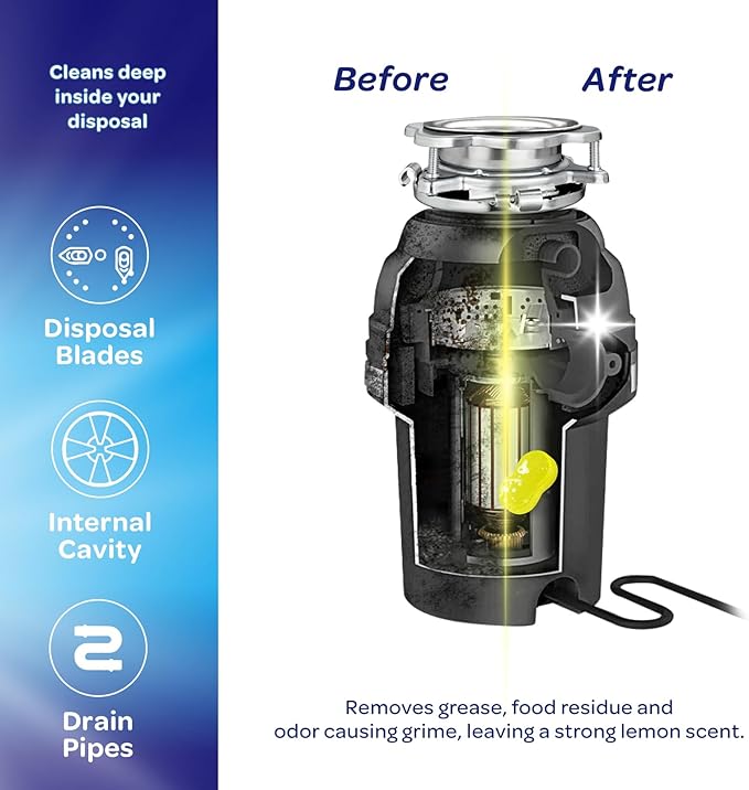 Dishwasher &amp Garbage Disposal Cleaner Tablets Duo 48 Count Septic Safe Deep Clean Kit - Limescale &amp Odor Remover Lemon Scent All Models Compatible - 1 Year Supply
