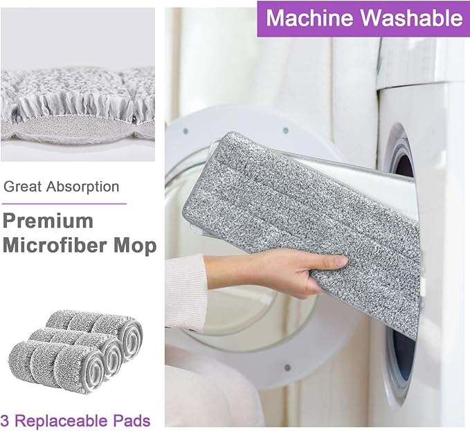 Mop and Bucket with Wringer Set Hands Free Flat Floor Mop and Bucket 5 Washable Microfiber Pads Included Wet and Dry Use Home Floor Cleaning System for All Floor Types and WindowsPurple