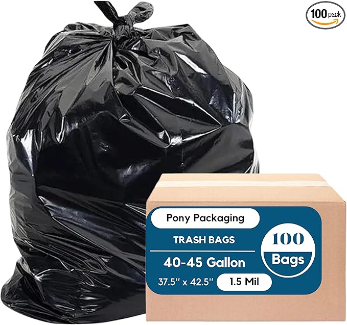 40-45 Gallon Trash Bags Heavy Duty | 100 Bags |1.5 Mil | Made in USA