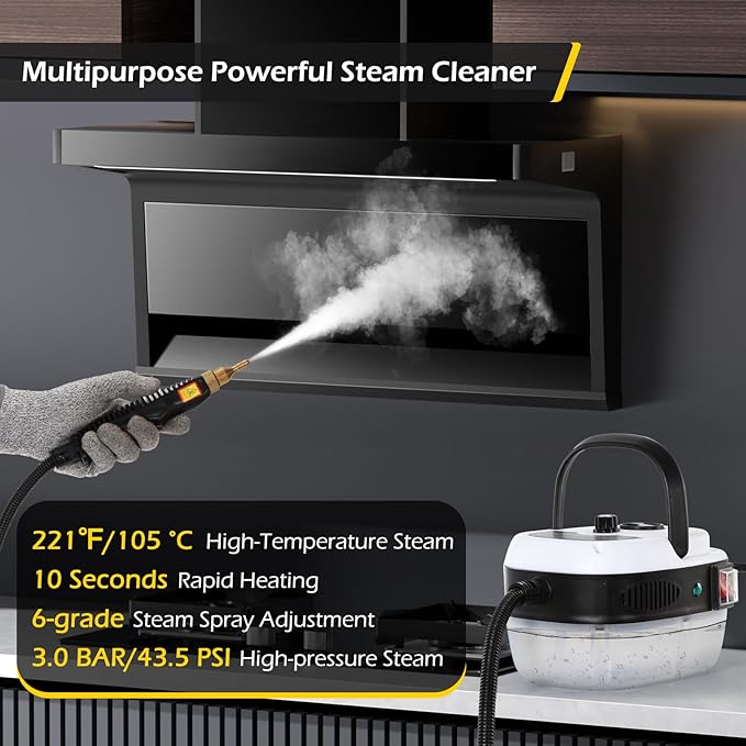 Dyna-Living Engine Steam Cleaner Handheld Steamer for Cleaning Portable Steamer for Car Detailing Home Floor Carpets Tile