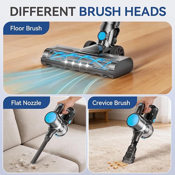 DUMOS Cordless Vacuum Cleaner Lightweight Stick Vacuum Cleaners for Home Powerful Suction &amp LED Lights Rechargeable Battery for Carpets Pet Hair Hardwood Floors