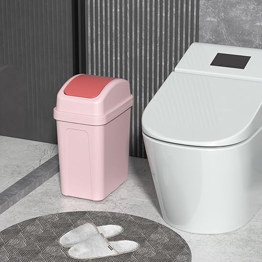 7 Liter Bathroom Slim Trash Can Small Swing Top Lid Garbage Can Pink